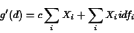 \begin{eqnarray*}g'(d) = c \sum_i X_i + \sum_i X_i idf_i
\end{eqnarray*}